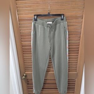 PJ Salvage Women's Pajama Jogger lounge Pants Olive Green Stripe Pink Soft MED